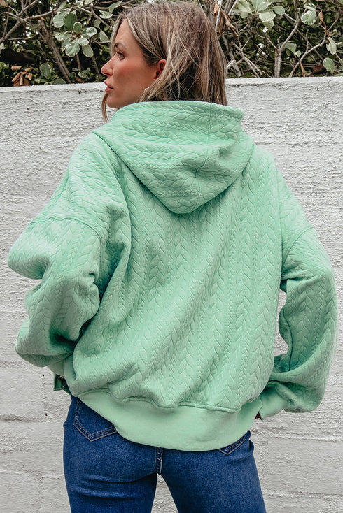 Textured Braided Pattern Relaxed Fit Pullover Hoodie