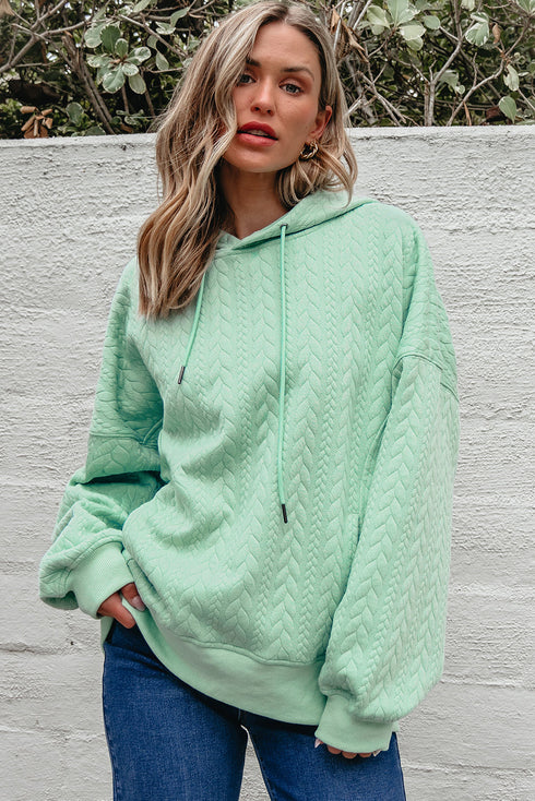 Textured Braided Pattern Relaxed Fit Pullover Hoodie