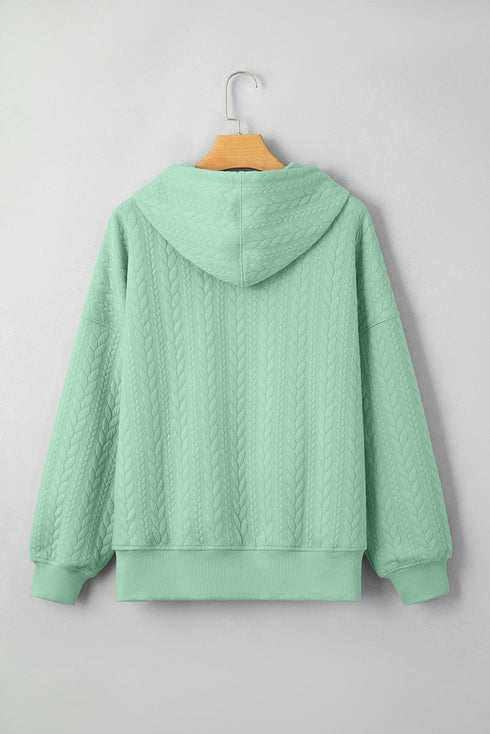 Textured Braided Pattern Relaxed Fit Pullover Hoodie