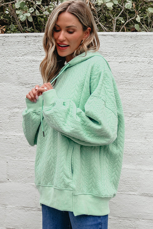 Textured Braided Pattern Relaxed Fit Pullover Hoodie