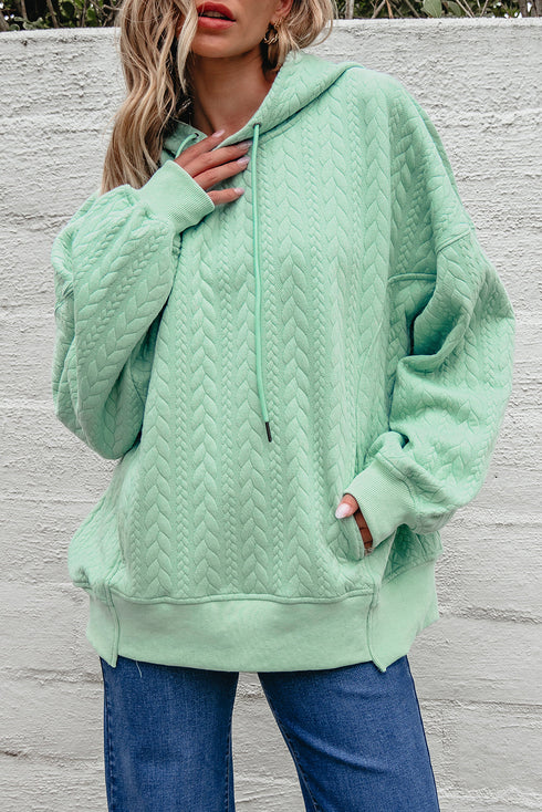 Textured Braided Pattern Relaxed Fit Pullover Hoodie