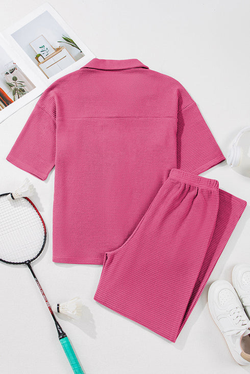 Textured Button Down Shirt And Casual Pant Sets