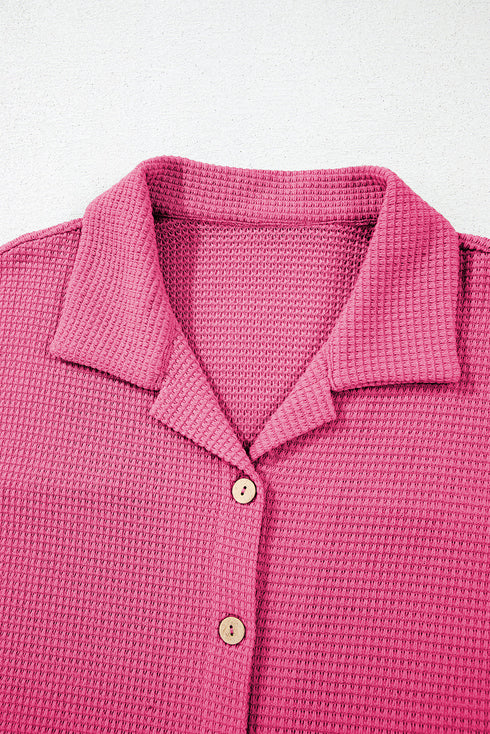 Textured Button Down Shirt And Casual Pant Sets