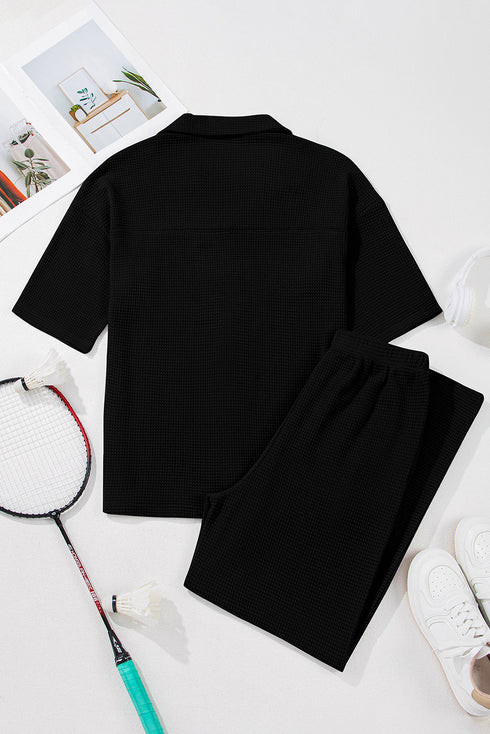 Textured Button Down Shirt And Casual Pant Sets
