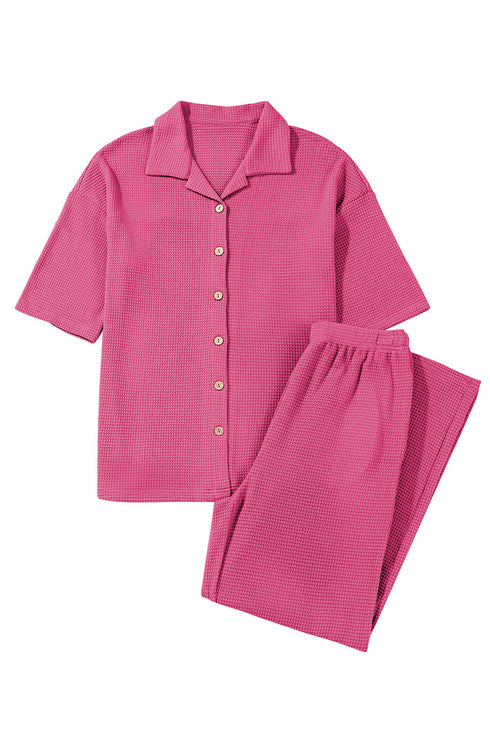 Textured Button Down Shirt And Casual Pant Sets