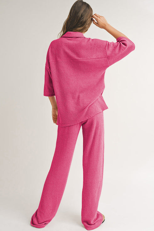 Textured Button Down Shirt And Casual Pant Sets