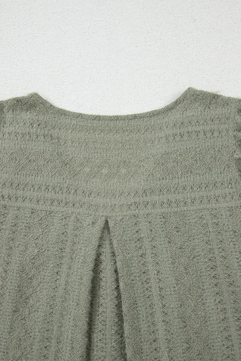 Textured Button Front Flutter Sleeve Top