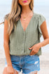Textured Button Front Flutter Sleeve Top