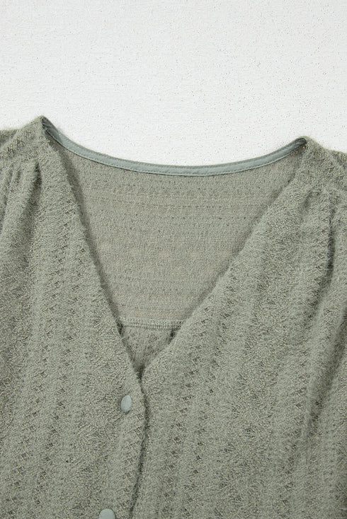 Textured Button Front Flutter Sleeve Top