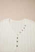 Textured Button Front Short Sleeve Raw Seam Henley Tee