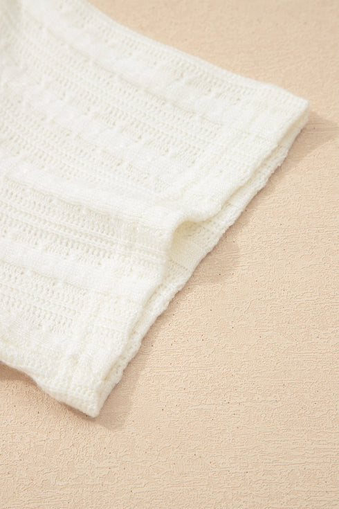 Textured Button Front Short Sleeve Raw Seam Henley Tee