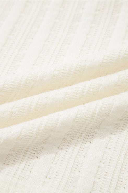 Textured Button Front Short Sleeve Raw Seam Henley Tee
