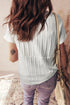 Textured Button Front Short Sleeve Raw Seam Henley Tee