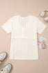 Textured Button Front Short Sleeve Raw Seam Henley Tee