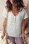 Textured Button Front Short Sleeve Raw Seam Henley Tee