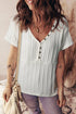 Textured Button Front Short Sleeve Raw Seam Henley Tee