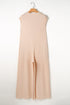 Textured Button Front Wide Leg Sleeveless Jumpsuit