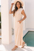 Textured Button Front Wide Leg Sleeveless Jumpsuit