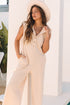 Textured Button Front Wide Leg Sleeveless Jumpsuit