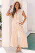 Textured Button Front Wide Leg Sleeveless Jumpsuit