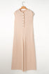 Textured Button Front Wide Leg Sleeveless Jumpsuit