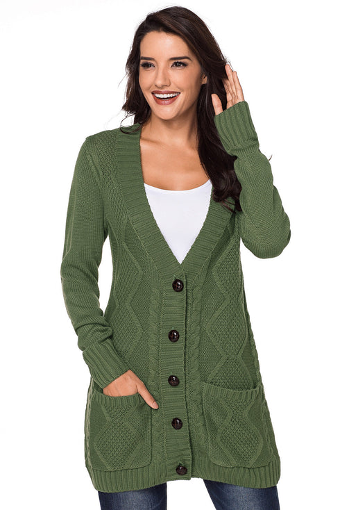 Textured Cable Knit Button Front Long Cardigan