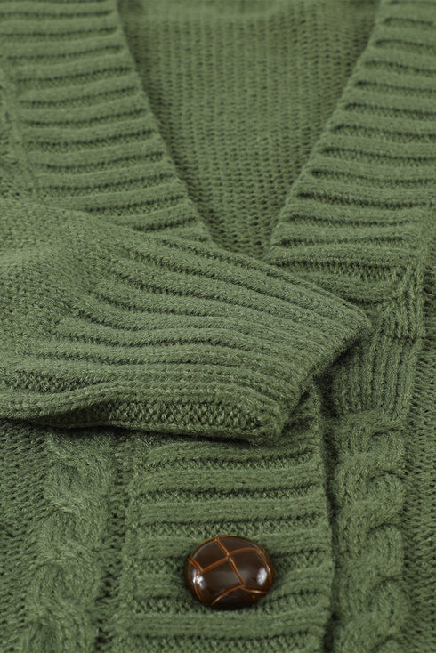 Textured Cable Knit Button Front Long Cardigan