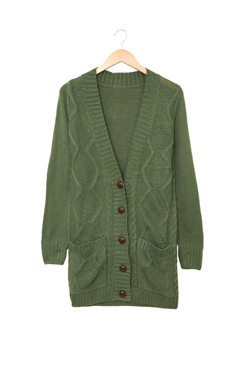 Textured Cable Knit Button Front Long Cardigan
