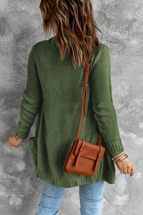 Textured Cable Knit Button Front Long Cardigan