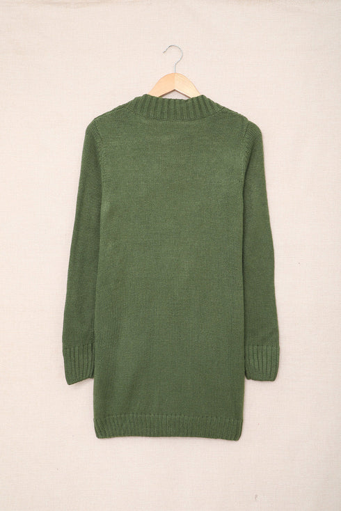 Textured Cable Knit Button Front Long Cardigan