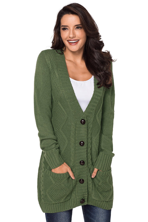 Textured Cable Knit Button Front Long Cardigan
