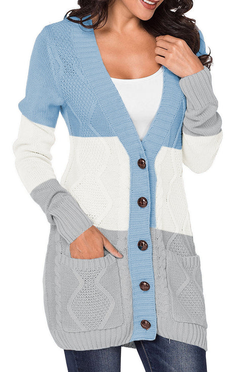 Textured Cable Knit Button Front Long Cardigan