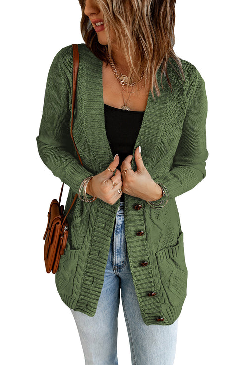 Textured Cable Knit Button Front Long Cardigan