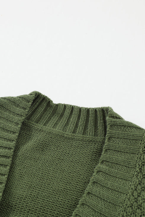 Textured Cable Knit Button Front Long Cardigan