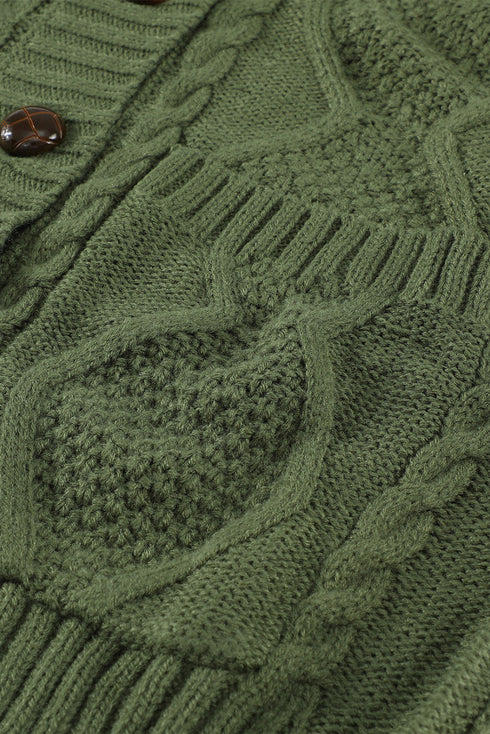 Textured Cable Knit Button Front Long Cardigan