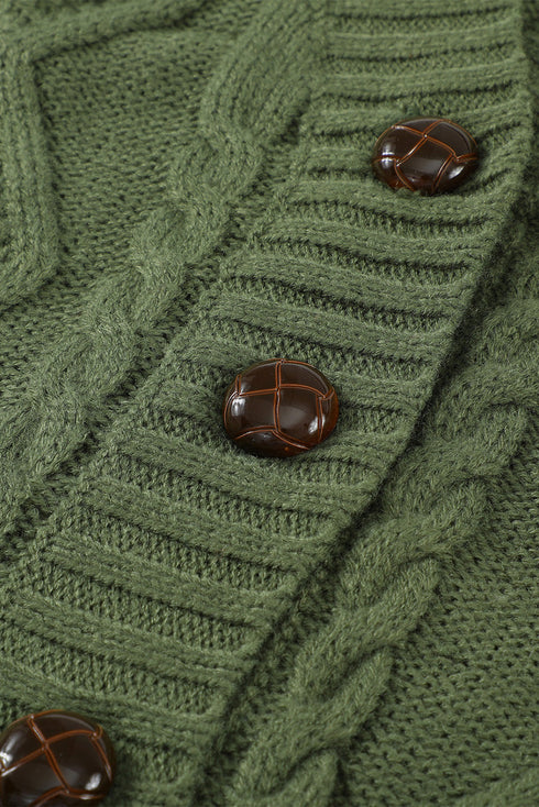 Textured Cable Knit Button Front Long Cardigan
