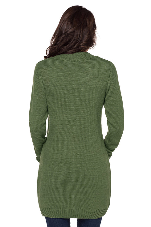 Textured Cable Knit Button Front Long Cardigan