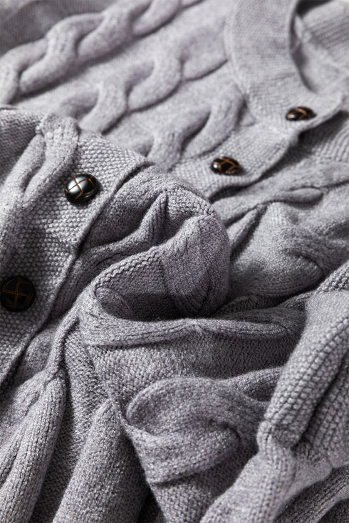 Textured Cable Knit Button Front Peplum Hem Cardigan