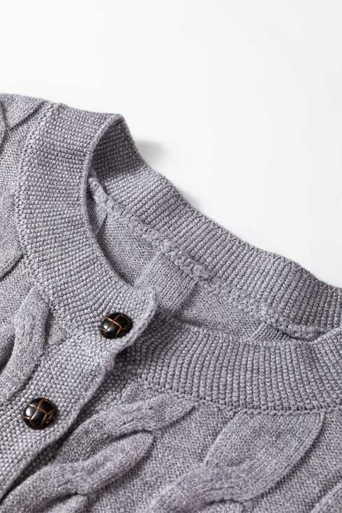 Textured Cable Knit Button Front Peplum Hem Cardigan
