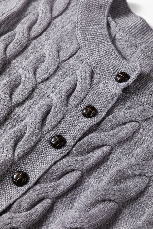 Textured Cable Knit Button Front Peplum Hem Cardigan