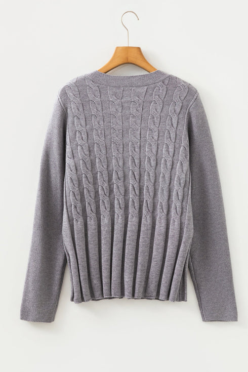 Textured Cable Knit Button Front Peplum Hem Cardigan