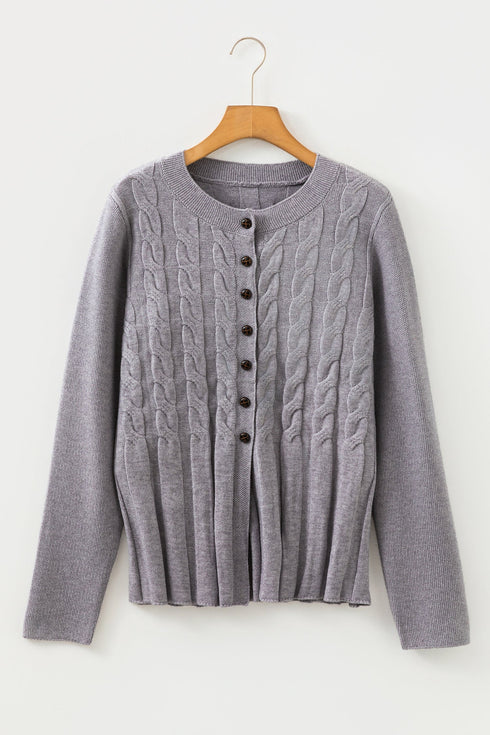 Textured Cable Knit Button Front Peplum Hem Cardigan
