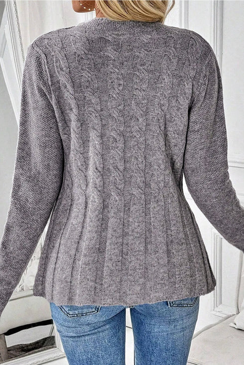 Textured Cable Knit Button Front Peplum Hem Cardigan