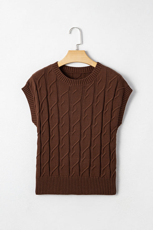 Textured Cable Knit Cap Sleeve Sweater Top