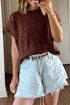 Textured Cable Knit Cap Sleeve Sweater Top