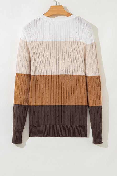 Textured Cable Knit Crew Neck Pullover Sweater