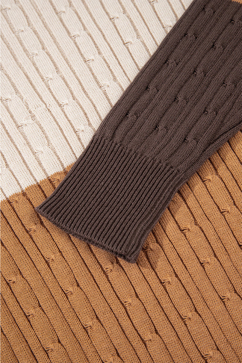 Textured Cable Knit Crew Neck Pullover Sweater