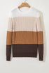 Textured Cable Knit Crew Neck Pullover Sweater