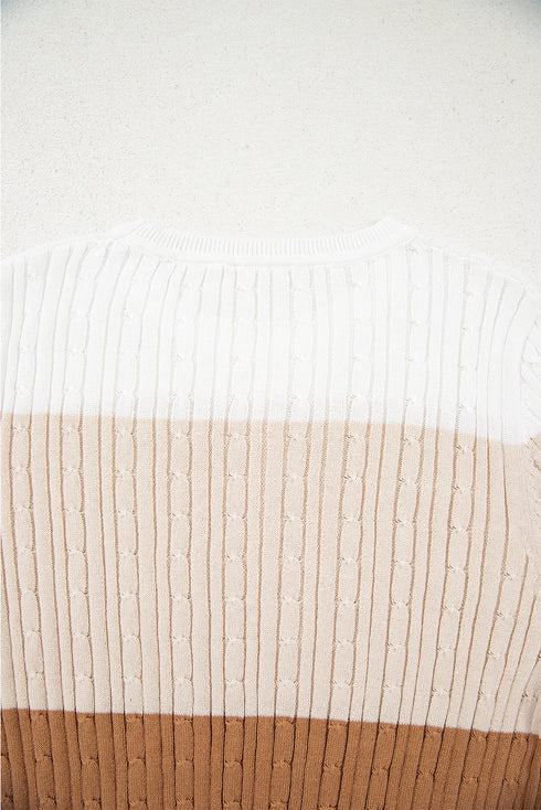 Textured Cable Knit Crew Neck Pullover Sweater