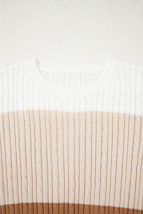 Textured Cable Knit Crew Neck Pullover Sweater